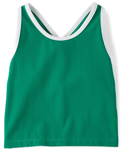 Girls Contrast Ribbed Cross Back Tank Top
