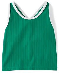 Girls Contrast Ribbed Cross Back Tank Top