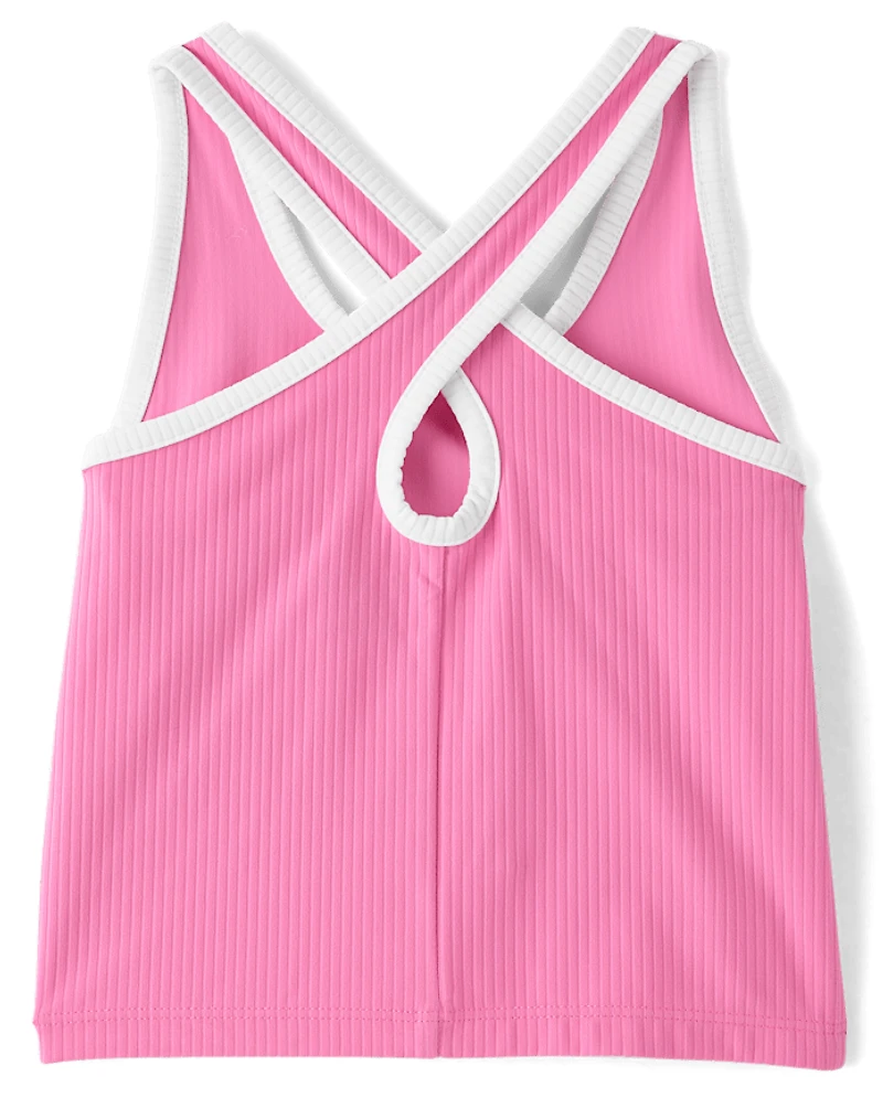 Girls Contrast Ribbed Cross Back Tank Top