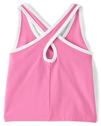 Girls Contrast Ribbed Cross Back Tank Top