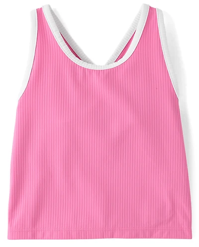 Girls Contrast Ribbed Cross Back Tank Top