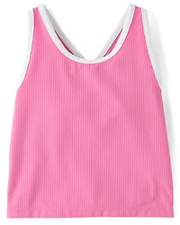 Girls Contrast Ribbed Cross Back Tank Top