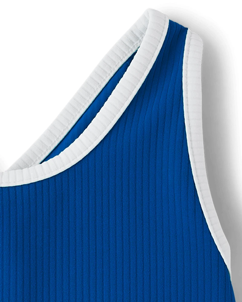 Girls Contrast Ribbed Cross Back Tank Top