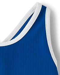 Girls Contrast Ribbed Cross Back Tank Top