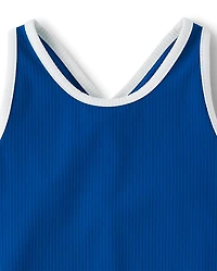 Girls Contrast Ribbed Cross Back Tank Top