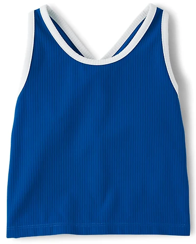 Girls Contrast Ribbed Cross Back Tank Top