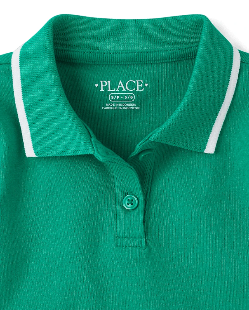 Girls Contrast Ribbed Polo