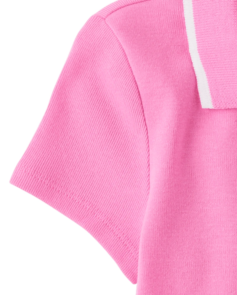 Girls Contrast Ribbed Polo