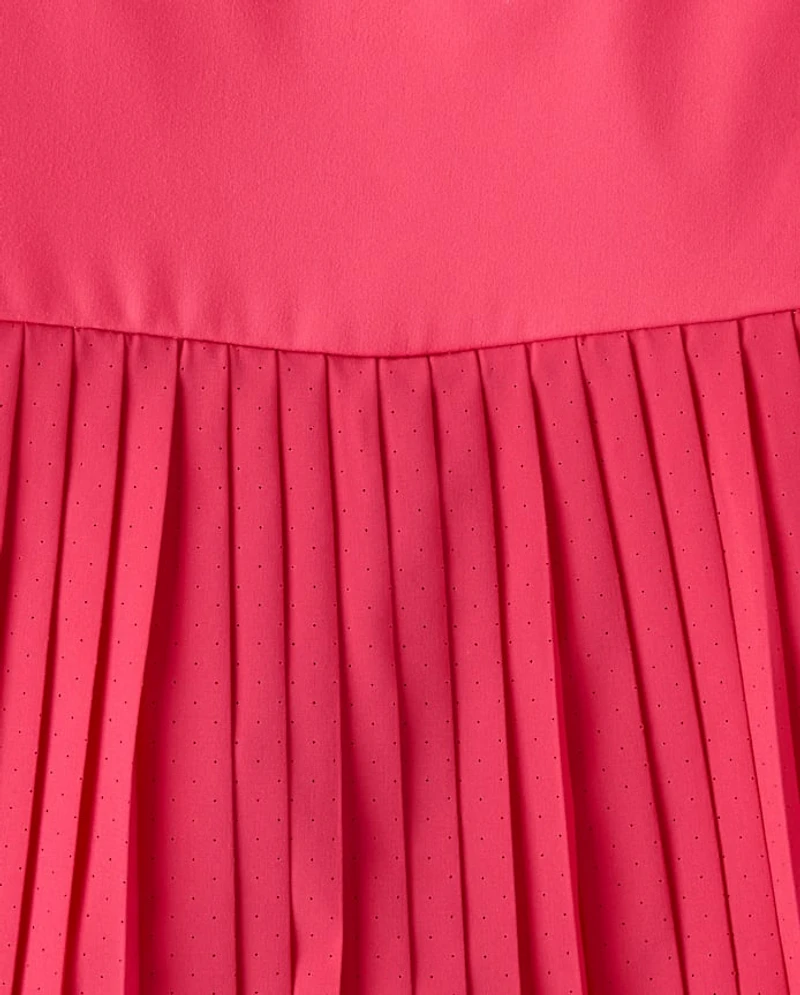 Girls Quick Dry Contrast Halter Pleated Tennis Dress