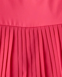 Girls Quick Dry Contrast Halter Pleated Tennis Dress