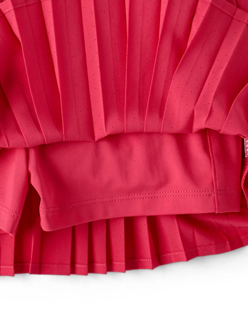 Girls Quick Dry Contrast Halter Pleated Tennis Dress