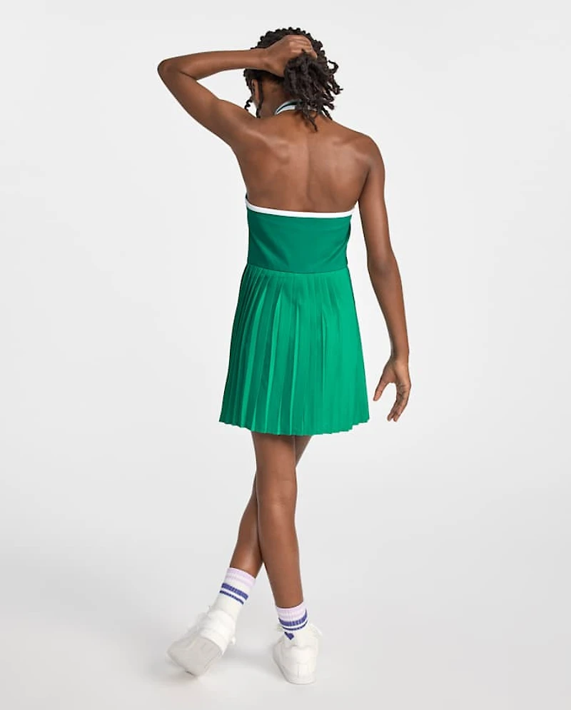 Girls Quick Dry Contrast Halter Pleated Tennis Dress