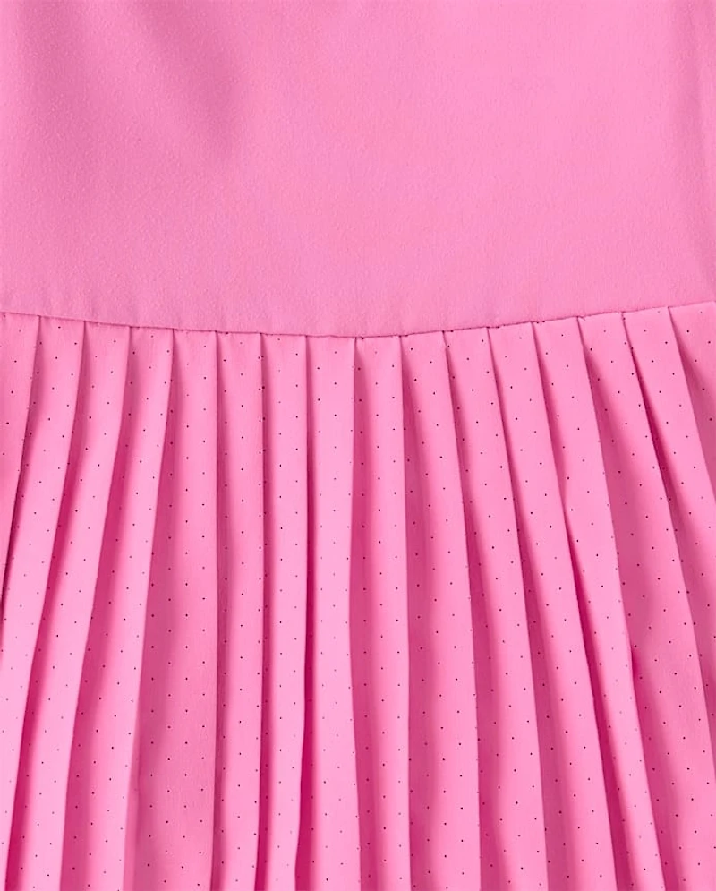 Girls Quick Dry Contrast Halter Pleated Tennis Dress