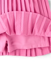 Girls Quick Dry Contrast Halter Pleated Tennis Dress
