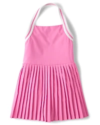 Girls Quick Dry Contrast Halter Pleated Tennis Dress