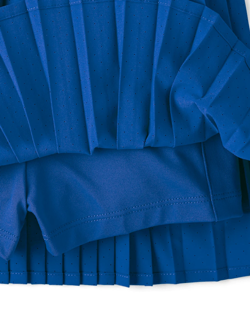 Girls Quick Dry Contrast Halter Pleated Tennis Dress