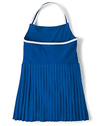 Girls Quick Dry Contrast Halter Pleated Tennis Dress