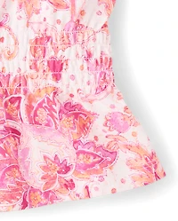 Girls Paisley Tassel Bow Shoulder Tank Top