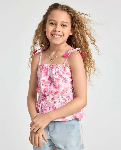Girls Paisley Tassel Bow Shoulder Tank Top
