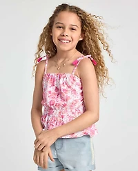 Girls Paisley Tassel Bow Shoulder Tank Top