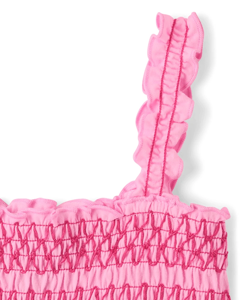 Girls Contrast Smocked Peplum Tank Top