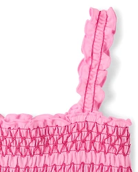 Girls Contrast Smocked Peplum Tank Top