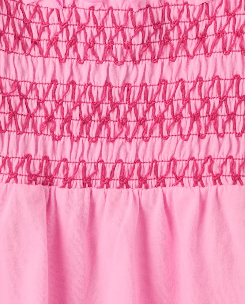 Girls Contrast Smocked Peplum Tank Top