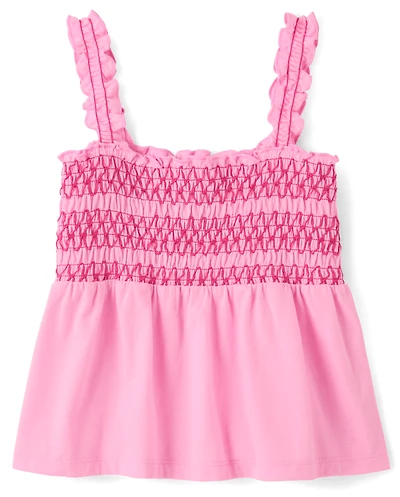 Girls Contrast Smocked Peplum Tank Top