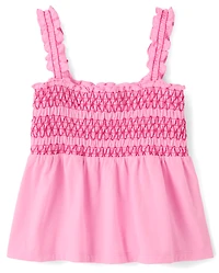 Girls Contrast Smocked Peplum Tank Top