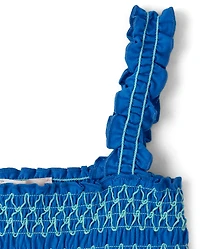 Girls Contrast Smocked Peplum Tank Top