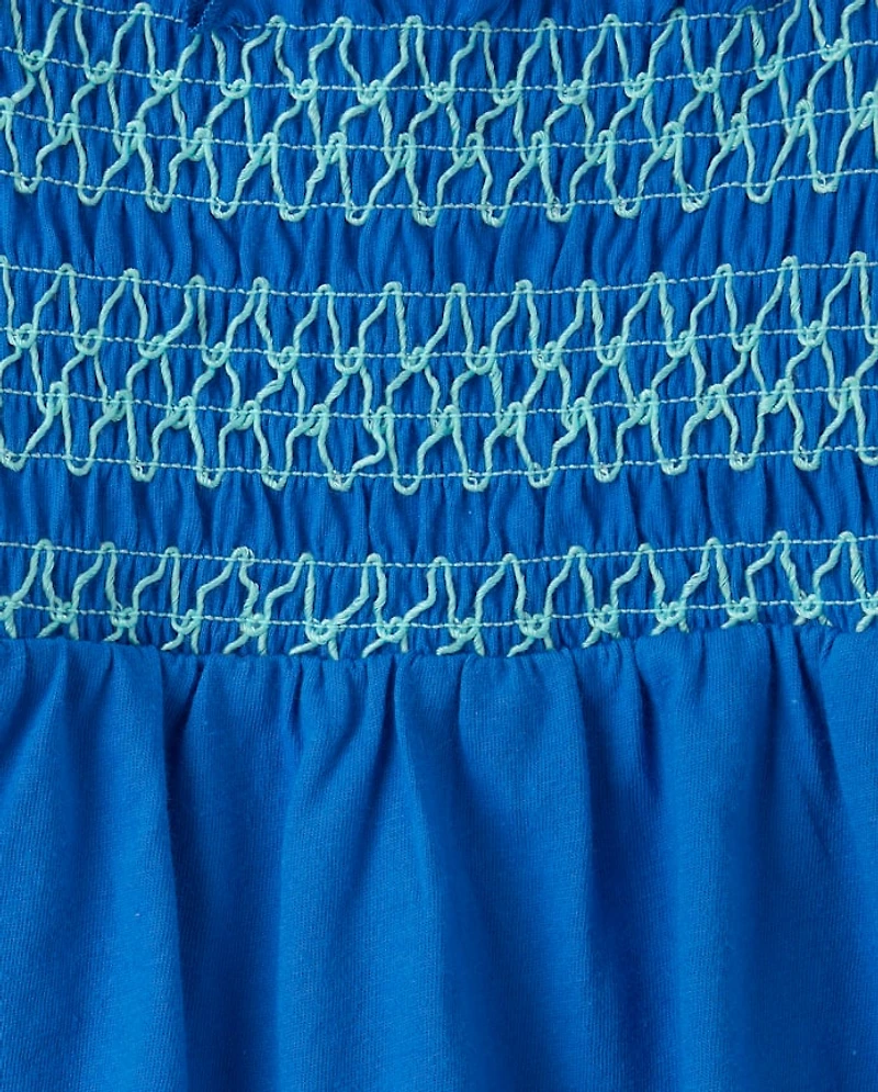 Girls Contrast Smocked Peplum Tank Top