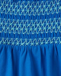 Girls Contrast Smocked Peplum Tank Top