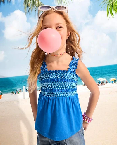 Girls Contrast Smocked Peplum Tank Top