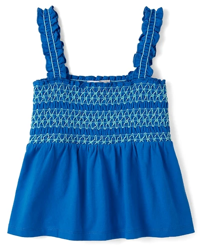 Girls Contrast Smocked Peplum Tank Top
