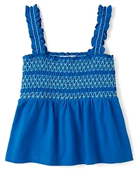 Girls Contrast Smocked Peplum Tank Top