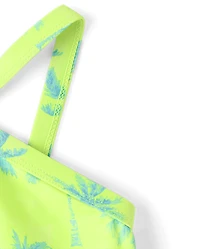 Girls Palm Tree Cross Front Bikini Swimsuit