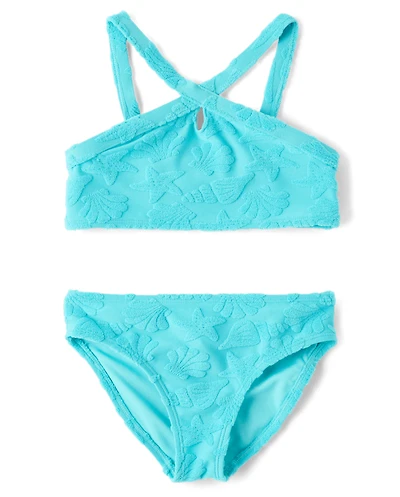 Girls Seashell Textured Terry Bikini Swimsuit