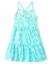 Girls Seashell Cross Back Tiered Dress