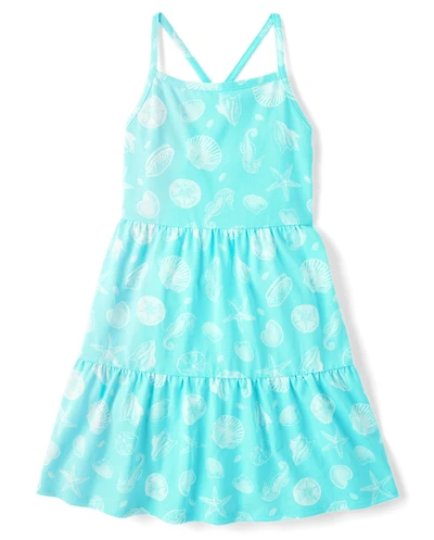 Girls Seashell Cross Back Tiered Dress