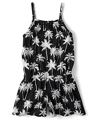 Girls Palm Tree High Neck Romper