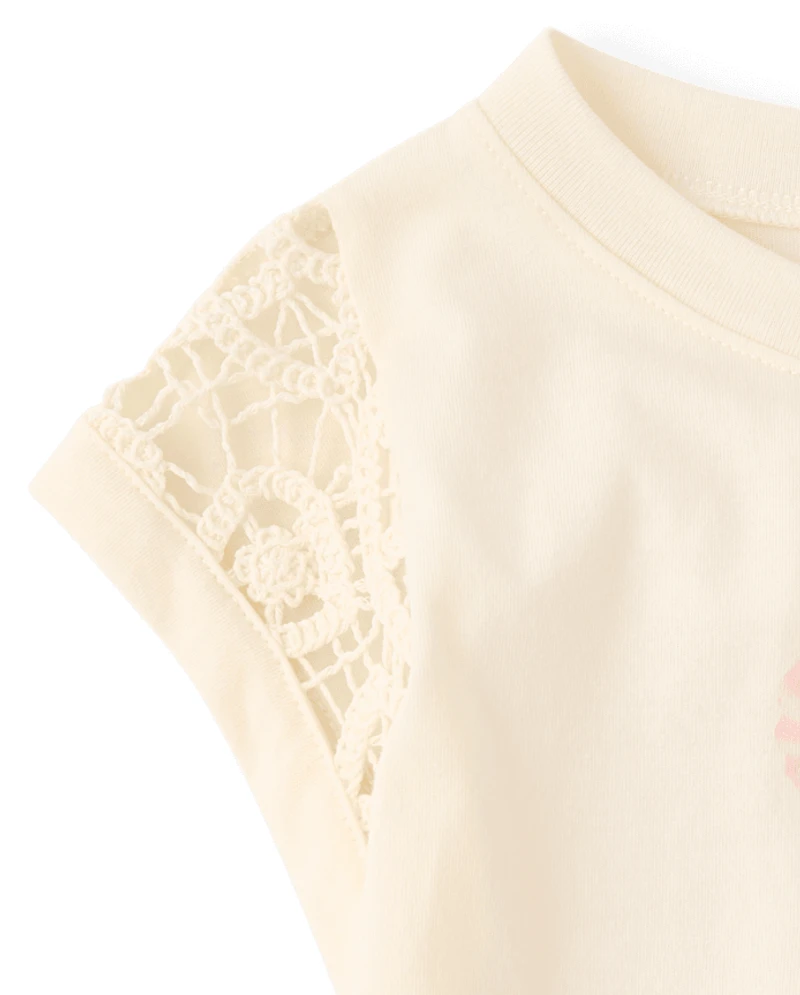 Girls Rhinestone Crochet Peplum Top