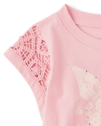 Girls Rhinestone Crochet Peplum Top