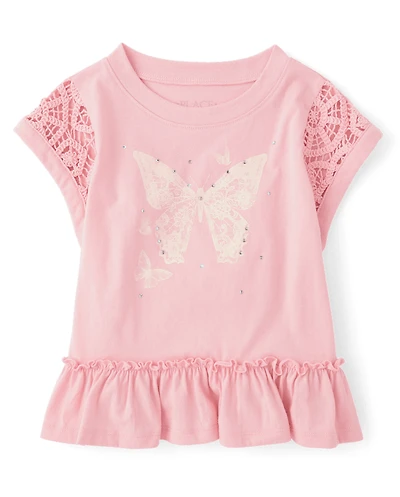 Girls Rhinestone Crochet Peplum Top