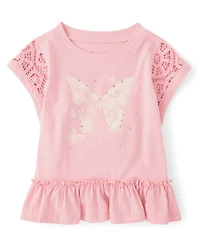 Girls Rhinestone Crochet Peplum Top