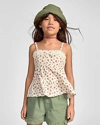 Débardeur fleuri à volants pour filles