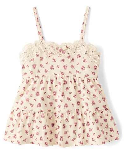 Débardeur fleuri à volants pour filles