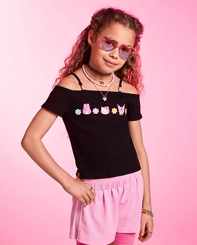 Girls Hello Kitty® Beaded Cold Shoulder Top