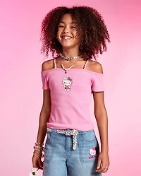 Girls Hello Kitty® Beaded Cold Shoulder Top