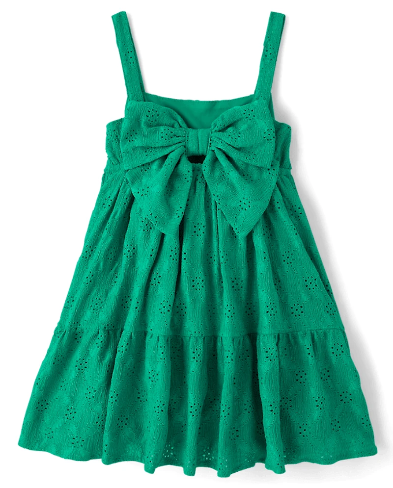 Girls Eyelet Bow Back Dress