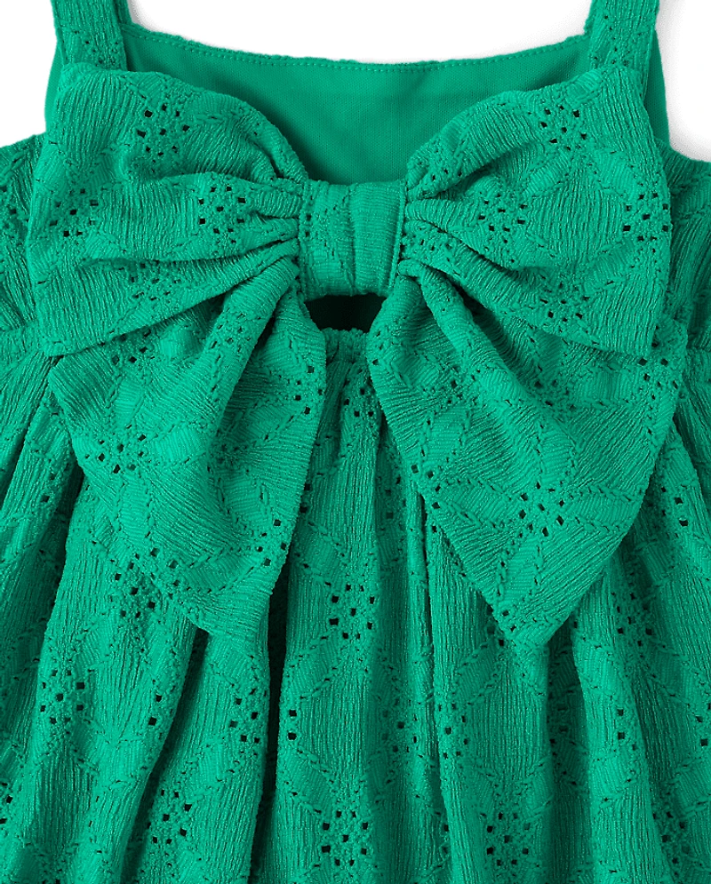 Girls Eyelet Bow Back Dress